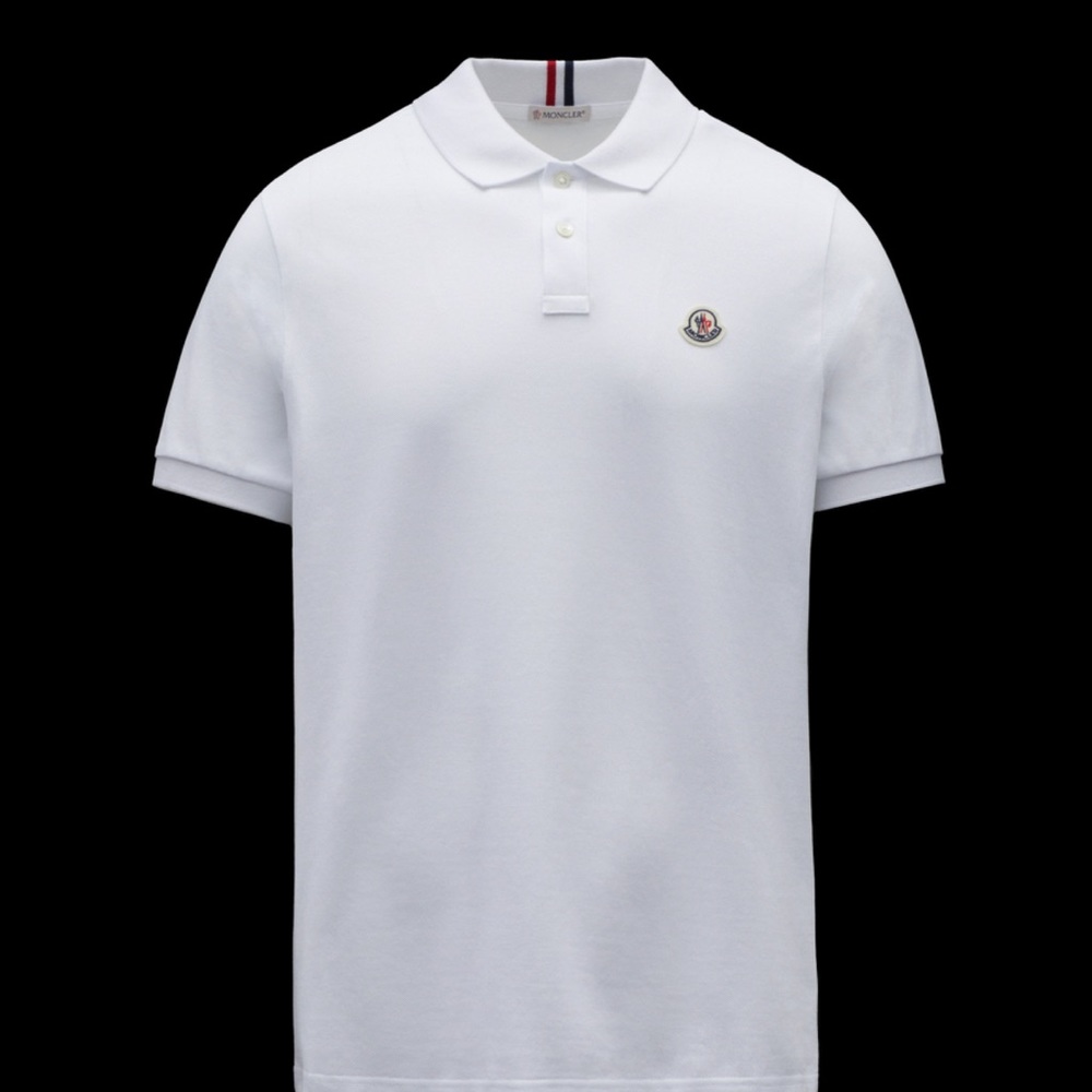 MONCLER Men’s Piqué Polo Shirt in Optical White, size XL; brand new with tags